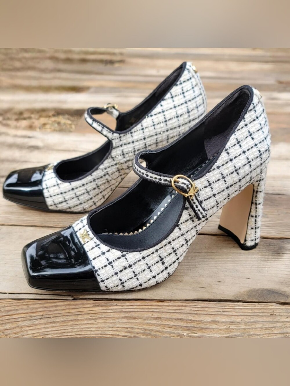 Circus by Sam Edelman Black Patent Toe Tweed Mary Jane Heels Sz 6.5